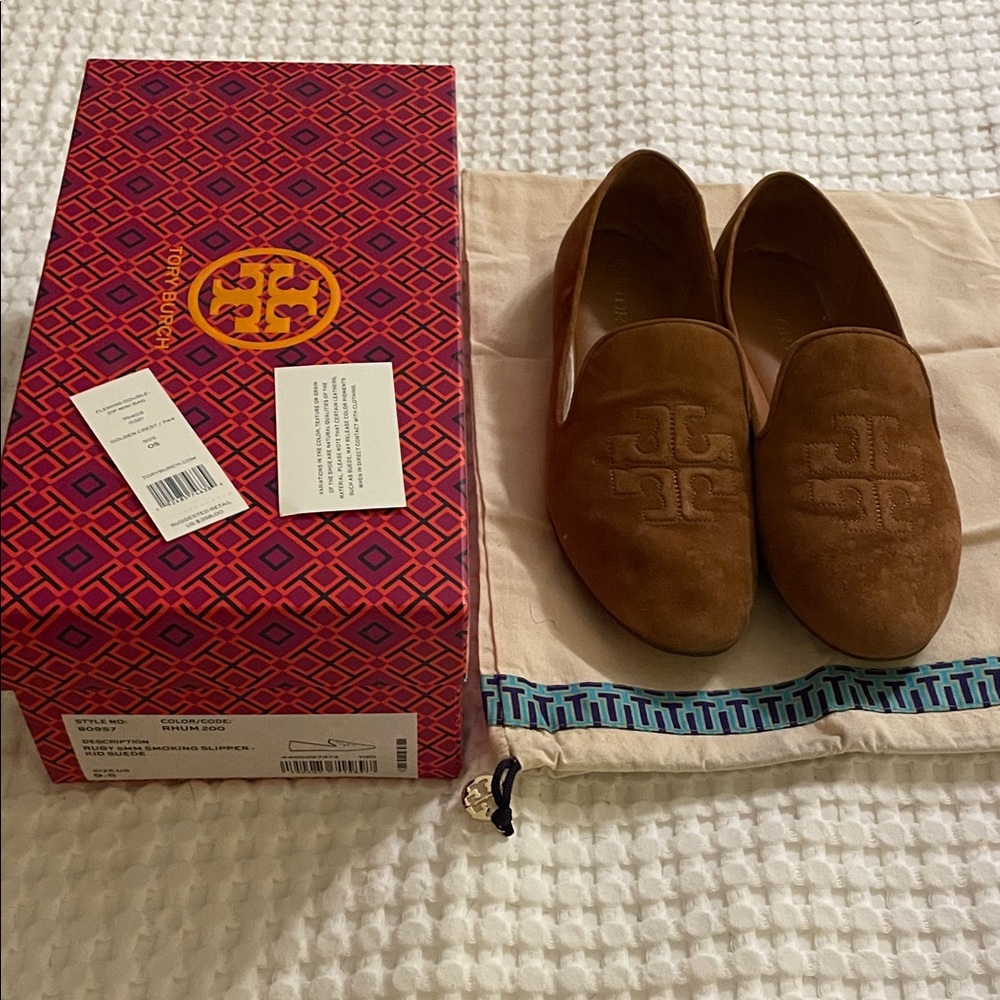 Tory Burch Brown Suede Loafers smoking slipper 9.5 rhum 200
